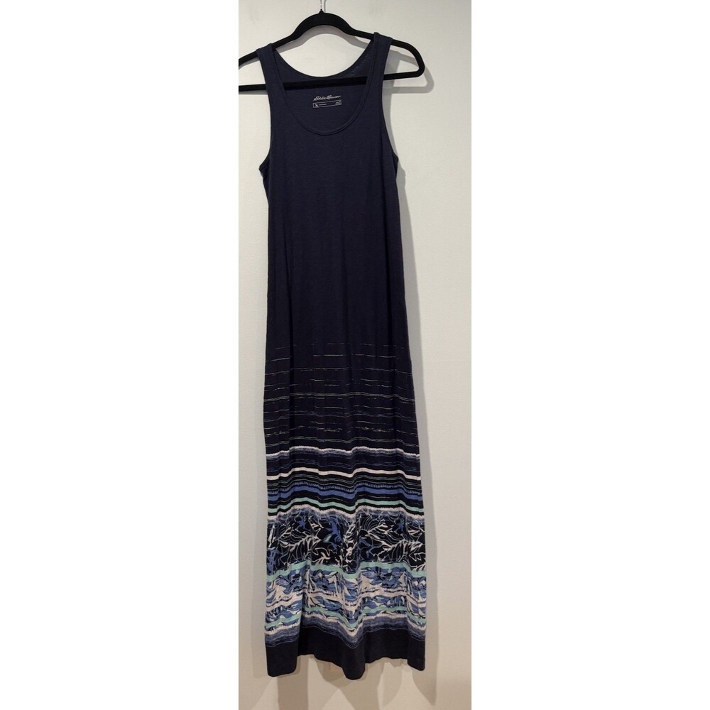 Eddie Bauer Maxi Dress Small 100% Cotton Striped Floral Travel Euro Summer